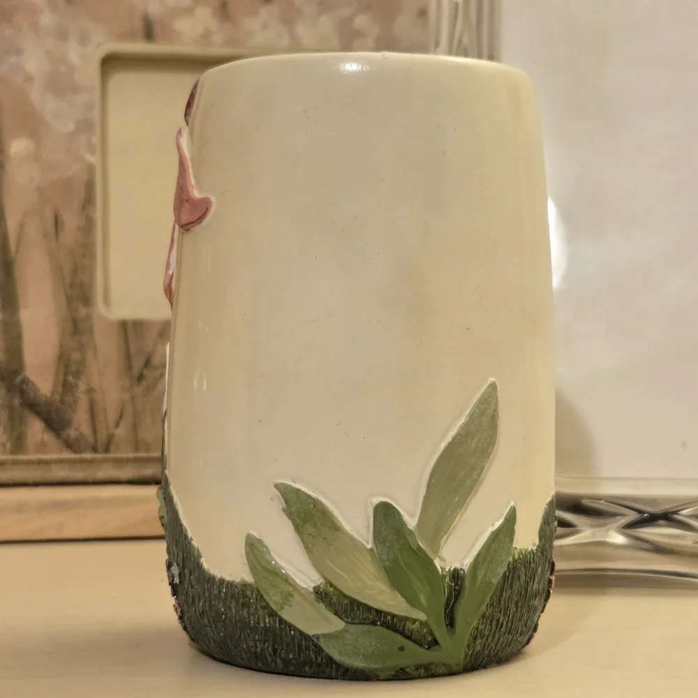 Hummingbird Floral Ceramic Vase - Toothbrush Holder Flower Vase